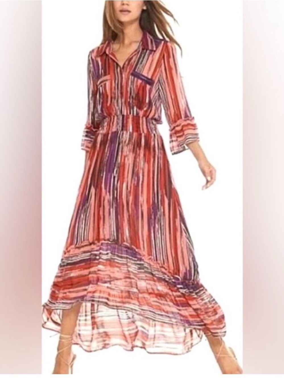 Misa Los Angeles  Striped High-Low Maxi Shirt Dress Anthropologie xs